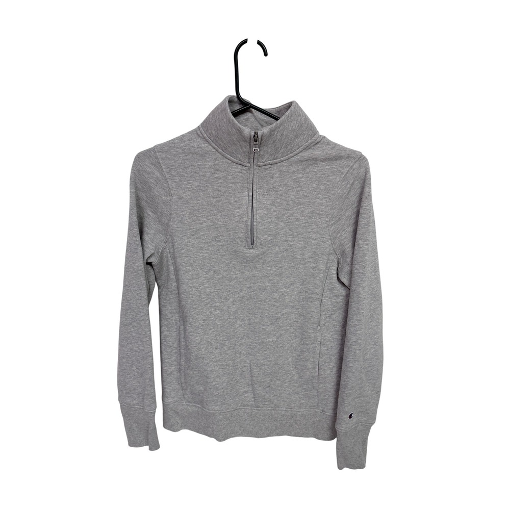 Champion Womens Quarter Zip Sweatshirt Heather Gray Fleece Pullover XS